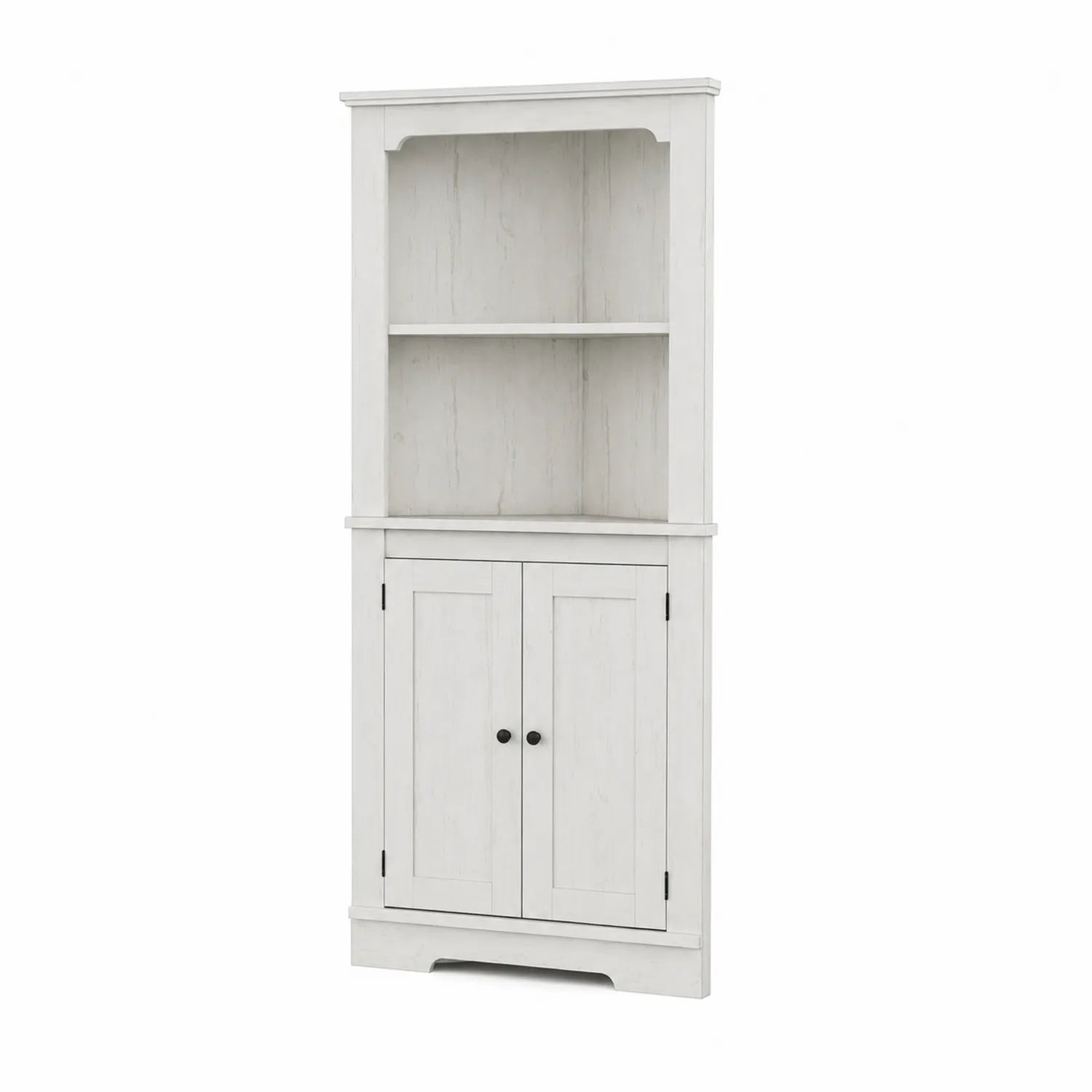 Buffet d'angle en bois de pin Blanc avec étagères et portes