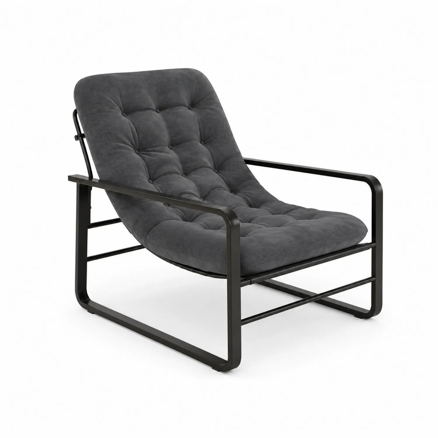 Chaise en métal noir et tissu gris