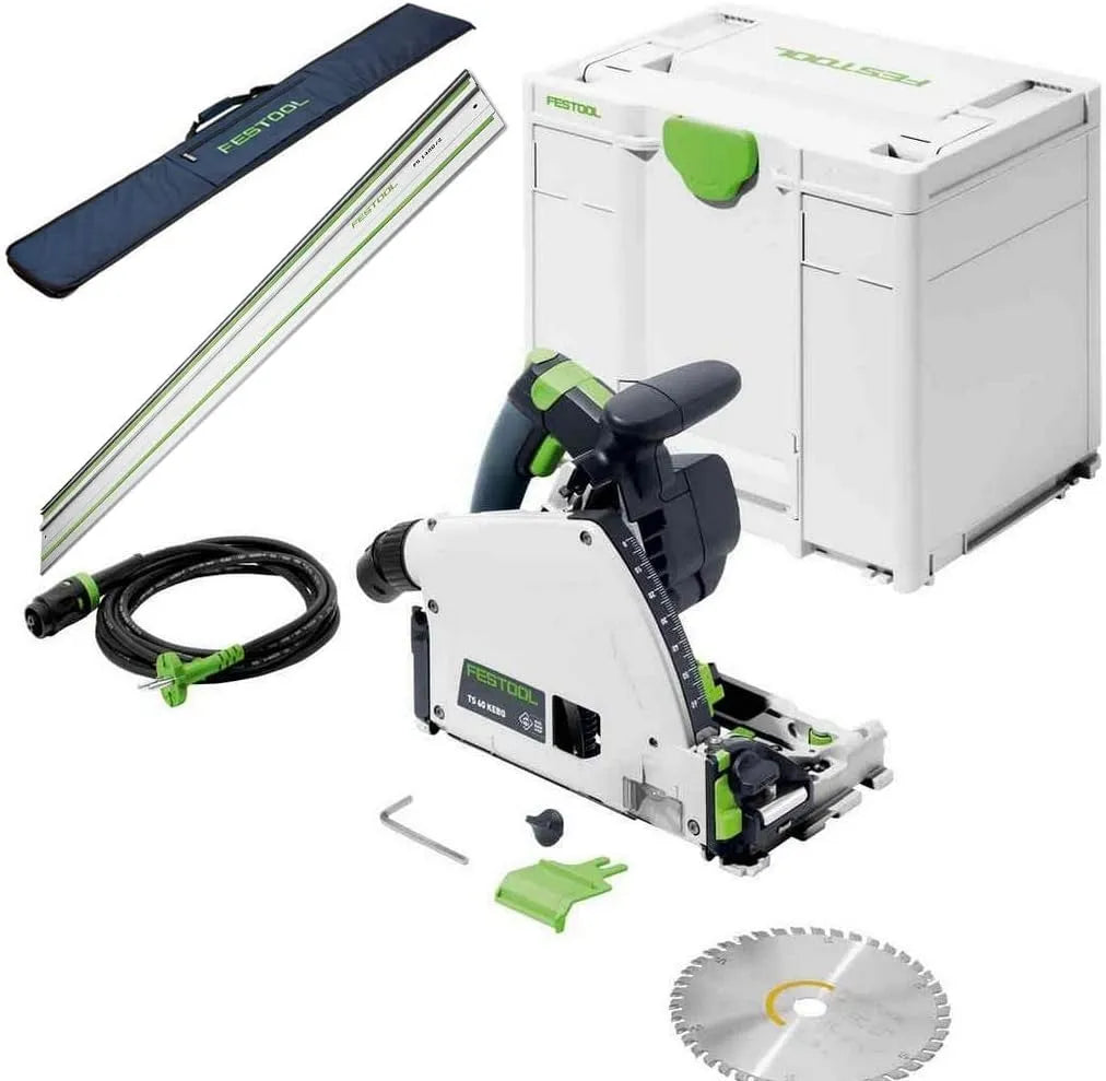 Festool TS 60 Scie circulaire pour des coupes droites rapides dans panneaux et pi¨¨ces de bois TS 60 KEBQ-Plus avec rails de guidage FS1400/2
