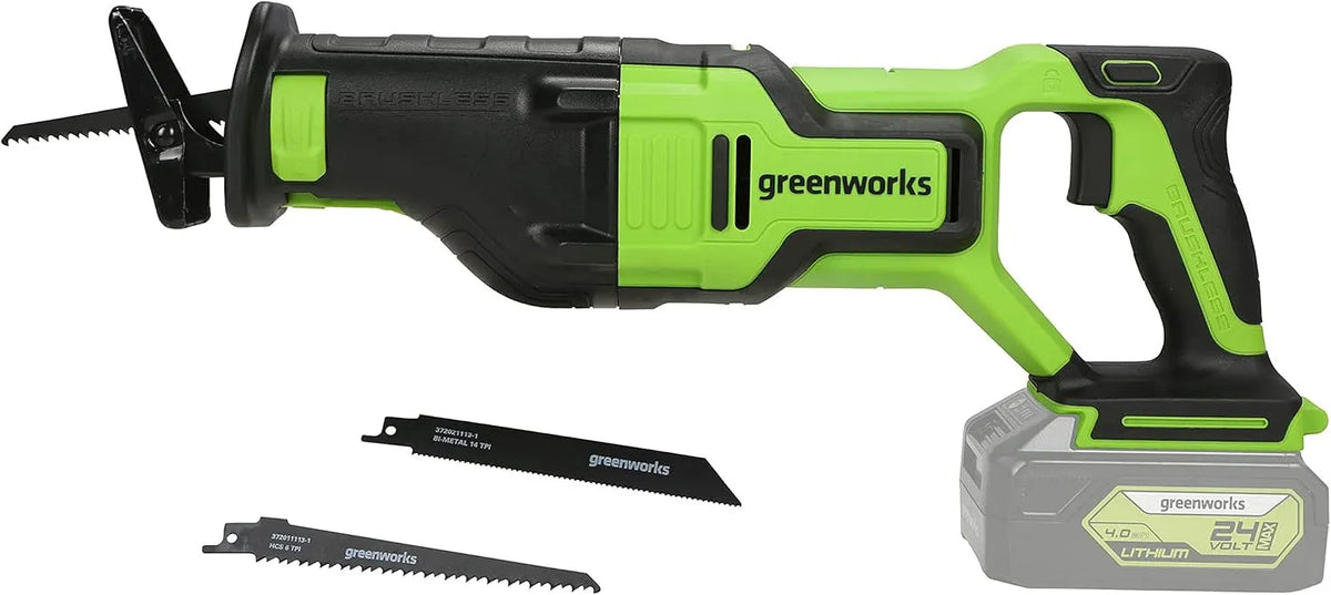 Greenworks GD24RS Scie sabre et scie alternative: sans fil, moteur sans balais, 28mm, 24V