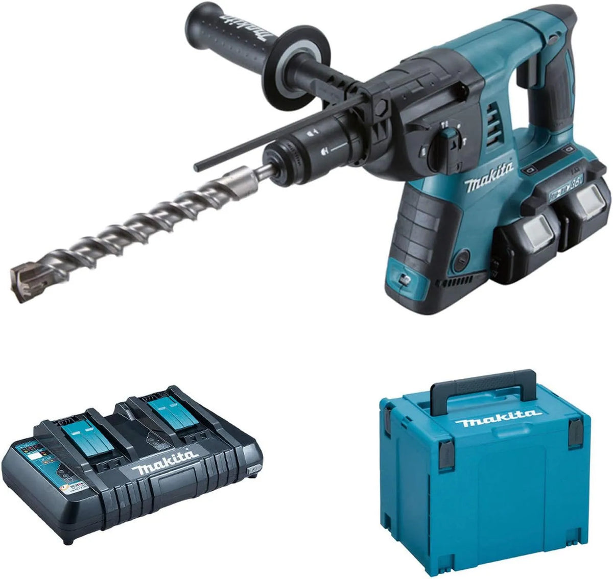 Makita DHR264PT2J Perforateur burineur pour percer avec percussion et travailler au burin 36V SDS-Plus 2x5 ¨C 0 Ah