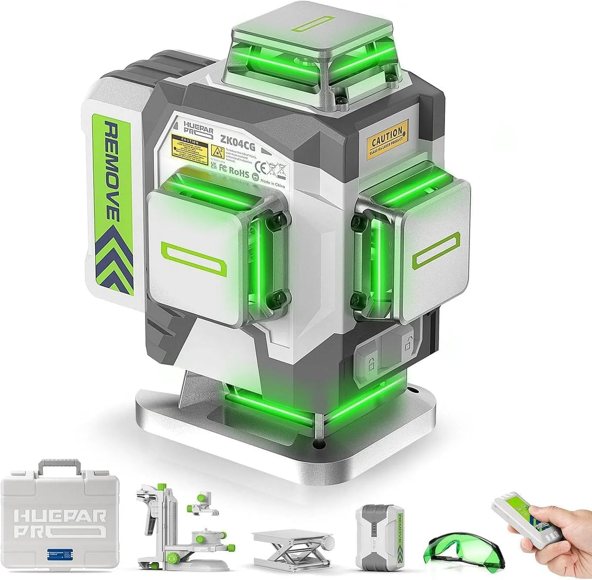 Niveau laser et laser lignes crois¨¦es ¨C ZK04CG, technologie 3D/4D, pivotant, 8000 mAh, pour l'entretien automobile, vert