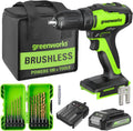 Greenworks Perceuse-visseuse pour percer et fixer rapidement pendant les travaux de montage, sans fil, moteur sans balais, 24 V, 35 Nm, 2Ah