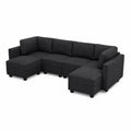 Canapé d'angle modulaire en tissu polyester gris foncé 5 places