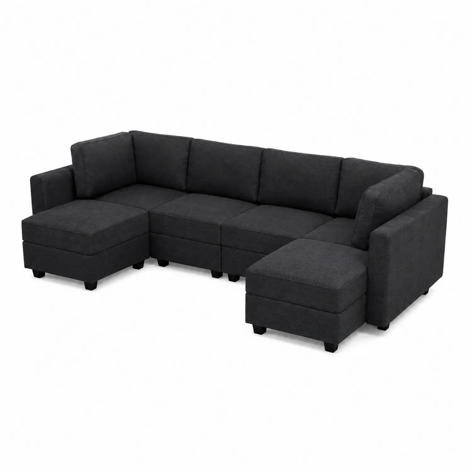 Canapé d'angle modulaire en tissu polyester gris foncé 5 places