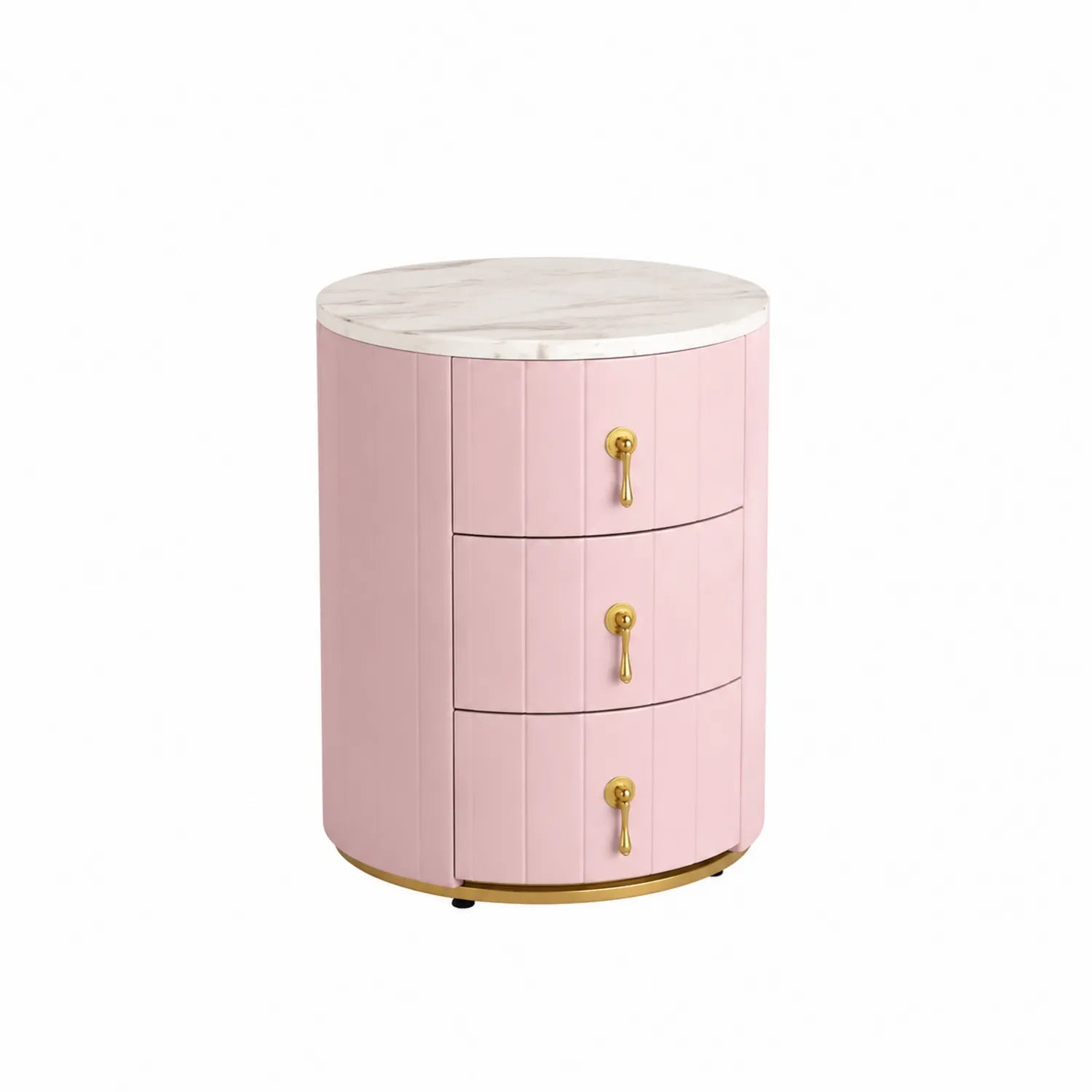 Table de chevet ronde en bois, marbre et métal, Rose