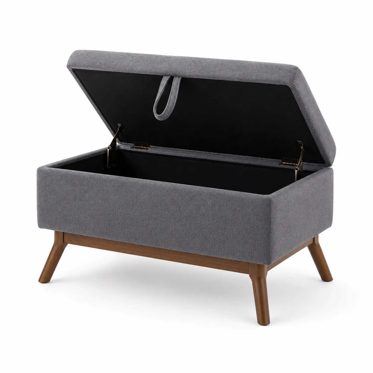 Banc de rangement en tissu avec pieds en bois Gris