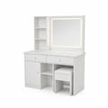 Coiffeuse en Bois avec Miroir LED et Tabouret Blanc