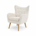 Fauteuil en Bouclé Crème avec Pieds en Bois de Chêne