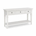 Console en bois blanc avec tiroirs et étagère inférieure