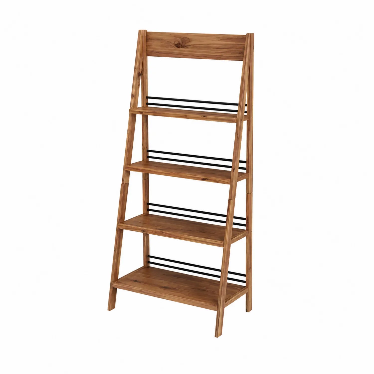 Étagère en bois acacia 4 niveaux avec barres métalliques noires