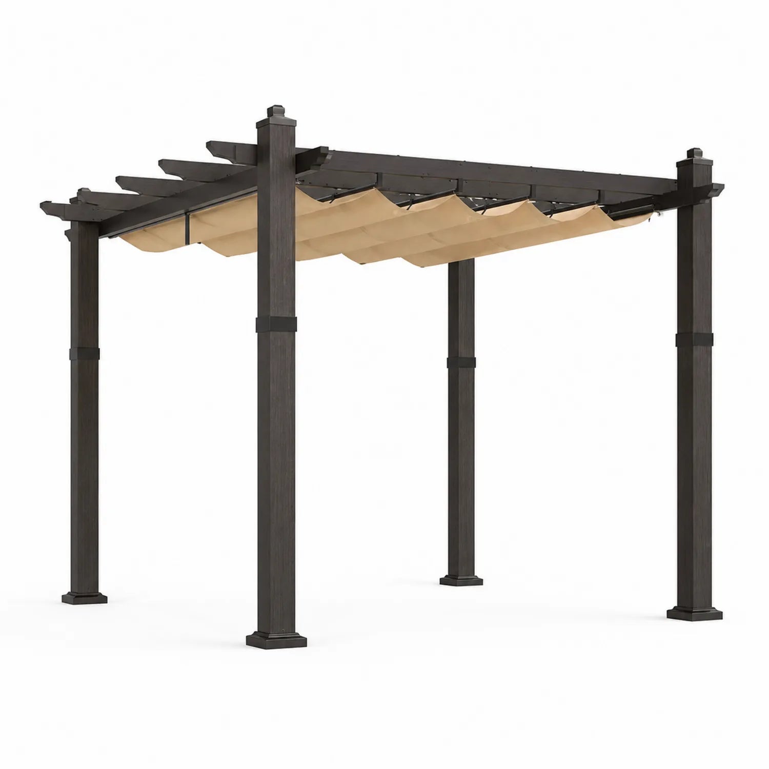 Pergola en aluminium avec toit en polyester réglable Noir/Beige 300x300x230 cm