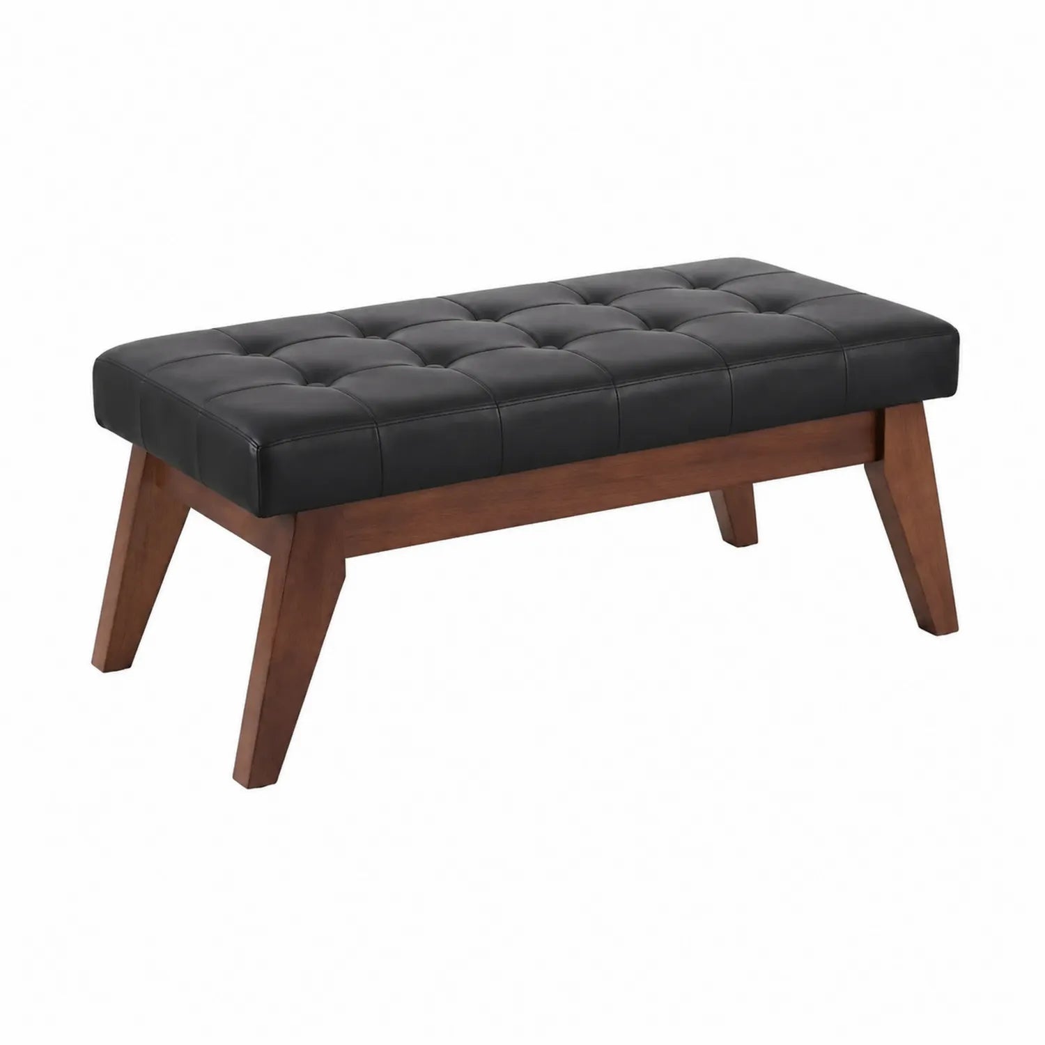 Banc en cuir PU noir avec pieds en bois