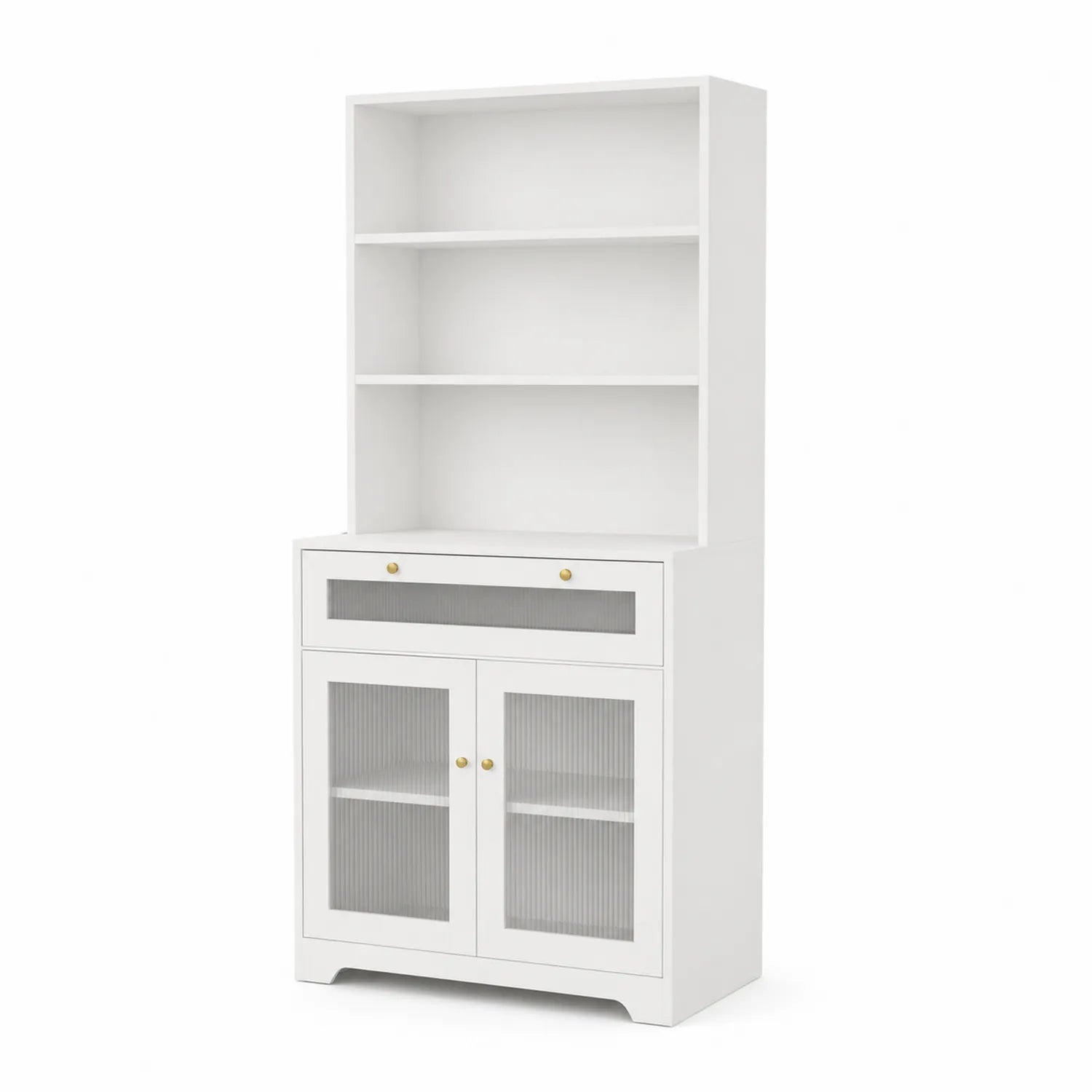 Buffet blanc avec étagères et portes en verre