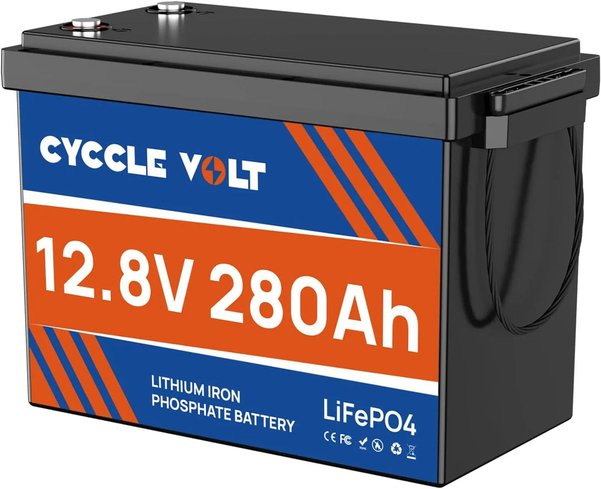 LiFePO4 Batterie lithium LiFePO4 et batterie solaire ¨¤ d¨¦charge profonde, 280Ah, 3584Wh, pour camping et camping-car, alimentation solaire, avec BMS