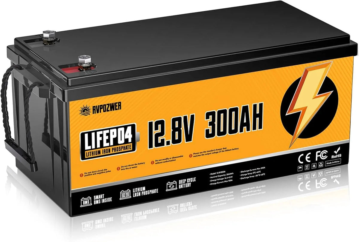 LiFePO4 Batterie lithium LiFePO4 et batterie solaire ¨¤ d¨¦charge profonde, avec BMS, 300Ah, 3840Wh, 12V, 200A, pour camping et camping-car