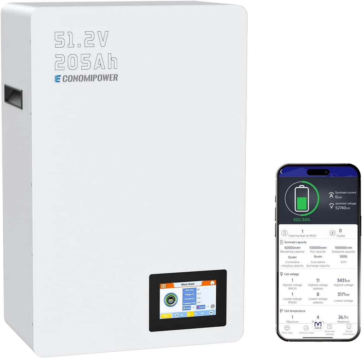 Lifepo4 Batterie lithium LiFePO4 et batterie solaire ¨¤ d¨¦charge profonde, 200Ah, 10,24 kWh, 51.2V, 48V, alimentation solaire, avec BMS