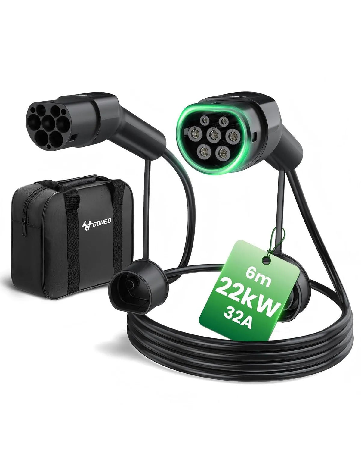 Cable de recharge Type 2 pour voiture ¨¦lectrique et cable EV Mode 3, charge rapide, 22kW, 6 M, 32A, IP54, pour v¨¦hicule et alimentation mobile