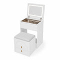 Coiffeuse en Bois avec Miroir LED et Tabouret Blanc