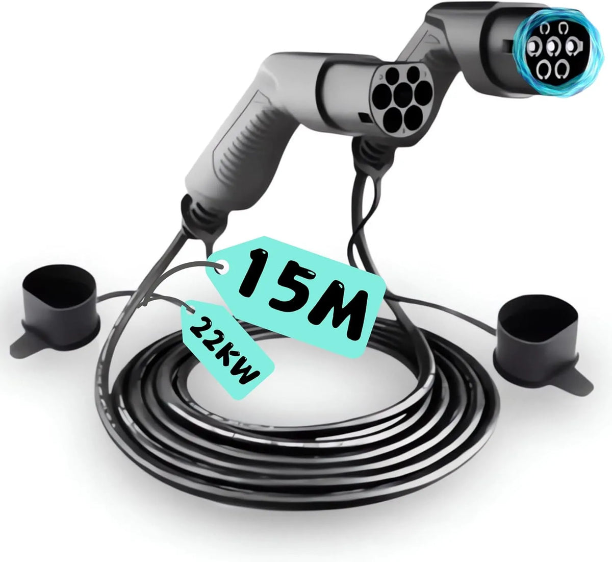 Triphas¨¦, 32A Cable Type 2 - Compatible avec e-208, Spring, Loady d¨¦ Cable Recharge Voiture Electrique 22kW 15m