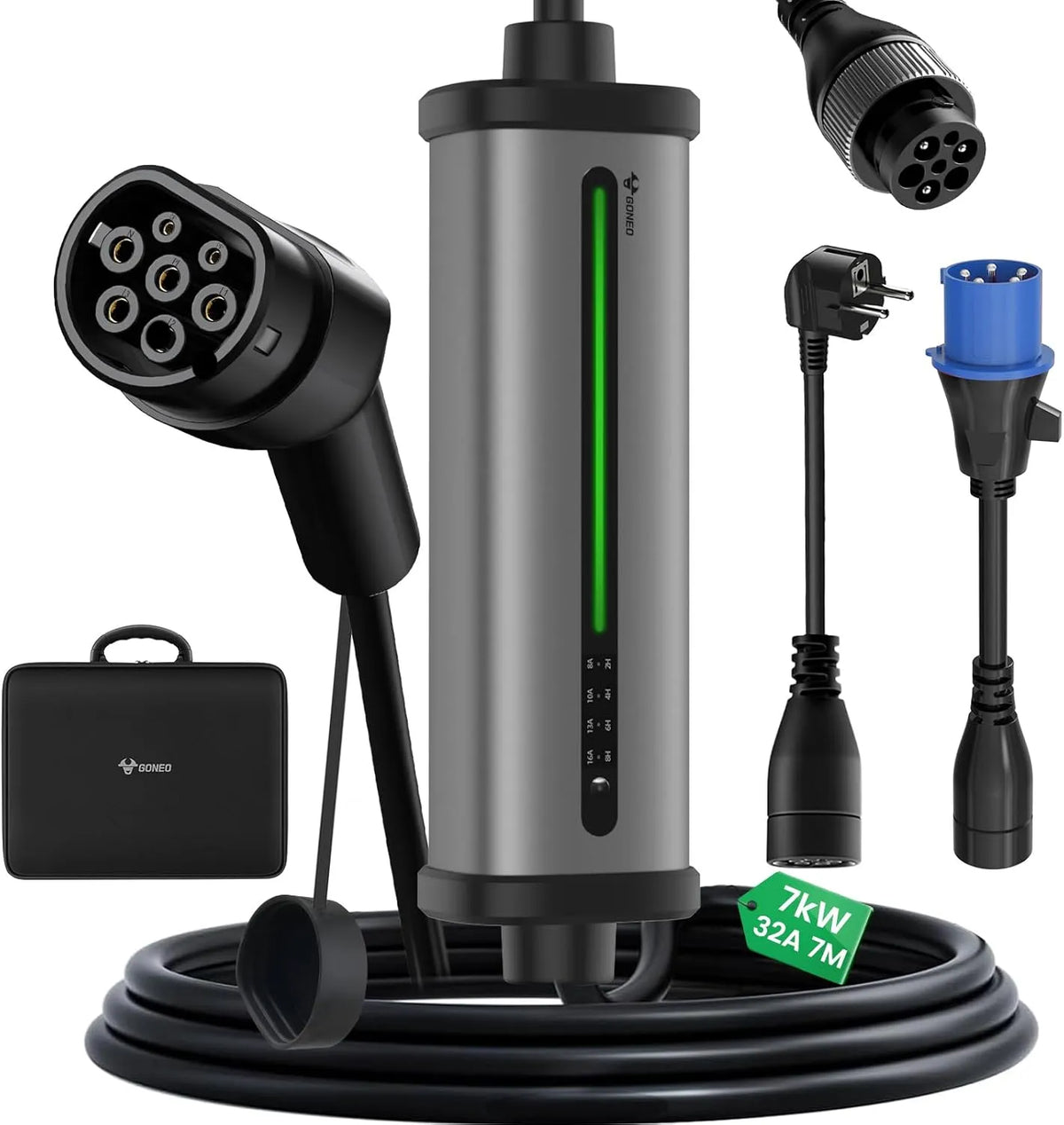 Borne de recharge pour voiture ¨¦lectrique et chargeur EV mobile, 7,4kW, monophas¨¦, prise Schuko, 8A, 32A, 7m