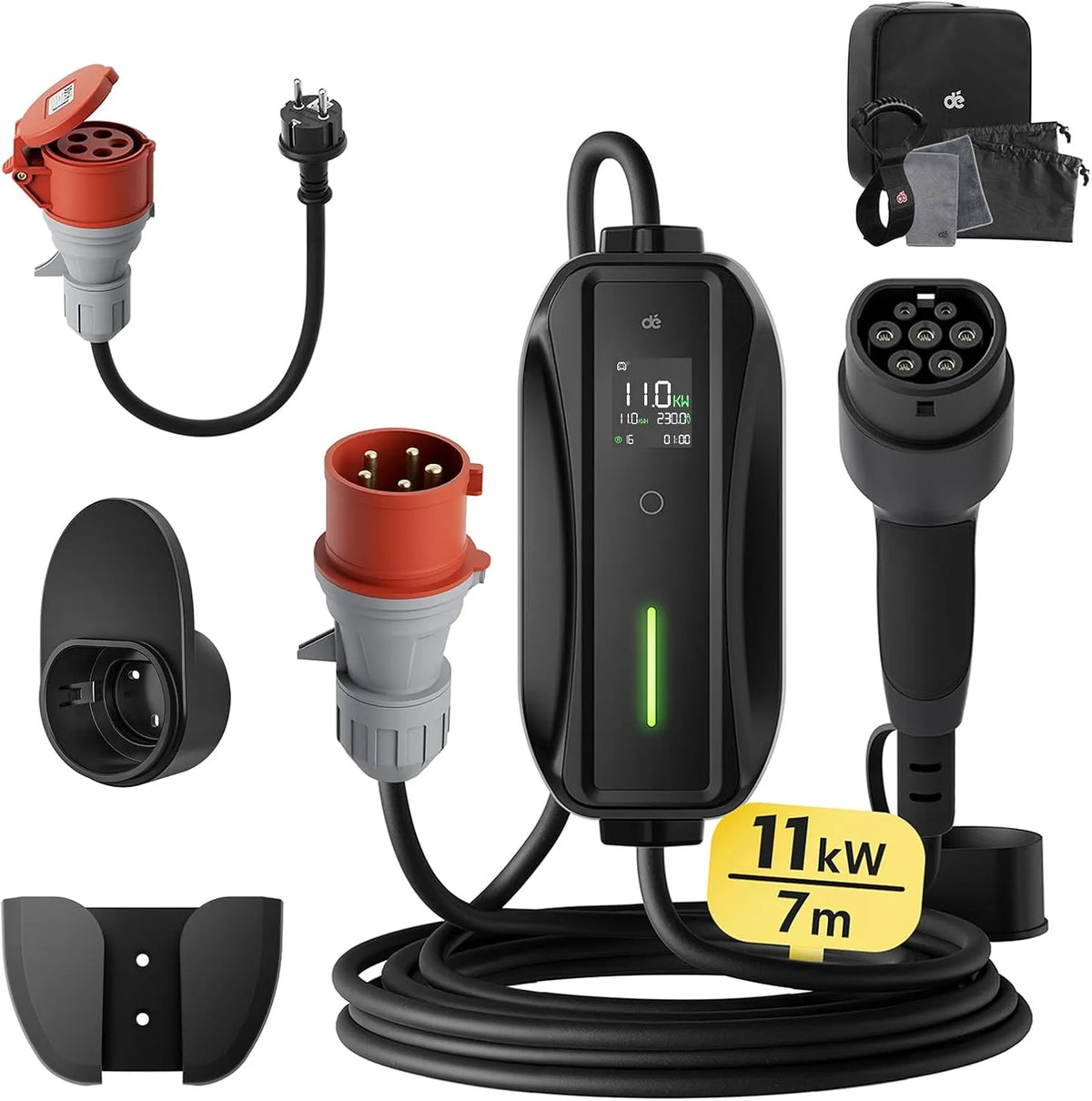 Borne de recharge pour voiture ¨¦lectrique et chargeur EV mobile, 11kW, 6A, pour v¨¦hicule et alimentation mobile, triphas¨¦, Type 2, 7m