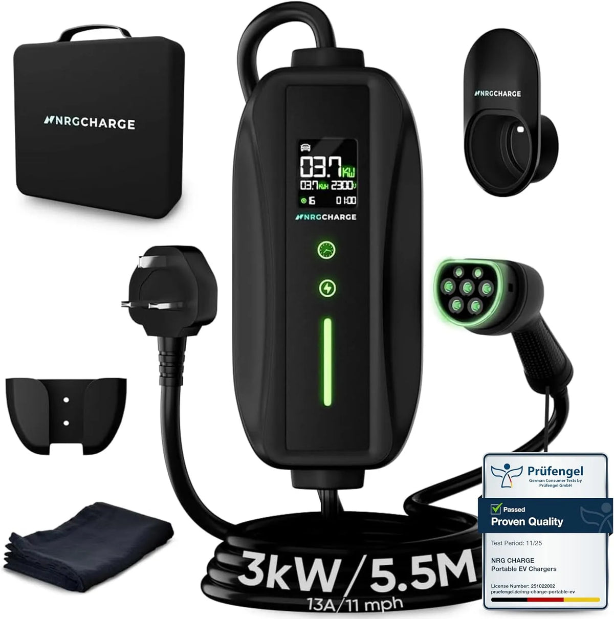 Borne de recharge pour voiture ¨¦lectrique et chargeur EV mobile, 3 kW, 5,5 m, pour v¨¦hicule et alimentation mobile, charge rapide