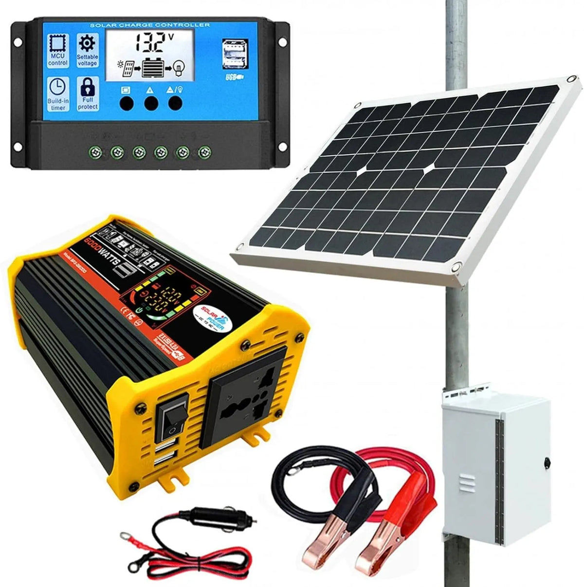 Kit de panneaux solaires, 1000 W de puissance continue, affichage LCD 500 W, syst¨¨me d'alimentation hors r¨¦seau complet avec batterie et onduleur