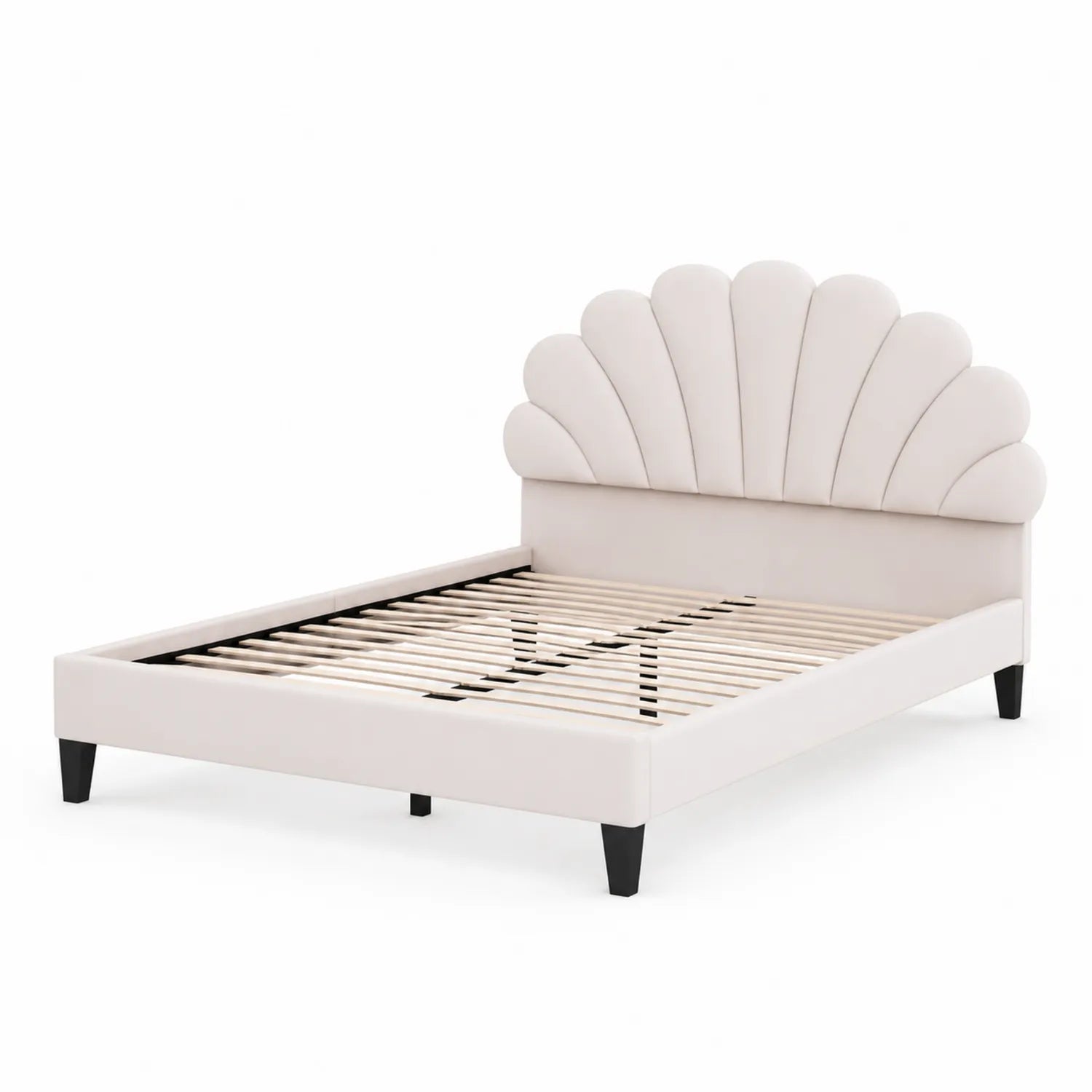 Lit en Bois et Tissu Beige 200x160 cm