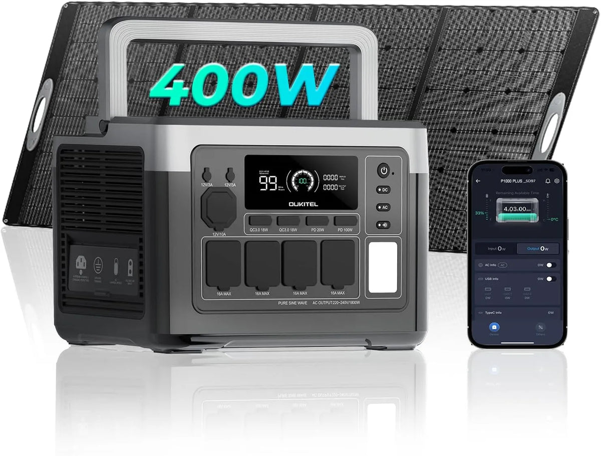 P1000PLUS Station ¨¦lectrique portable et g¨¦n¨¦rateur solaire, 1024 Wh, alimentation solaire, 1800W, 400W, pour camping et camping-car