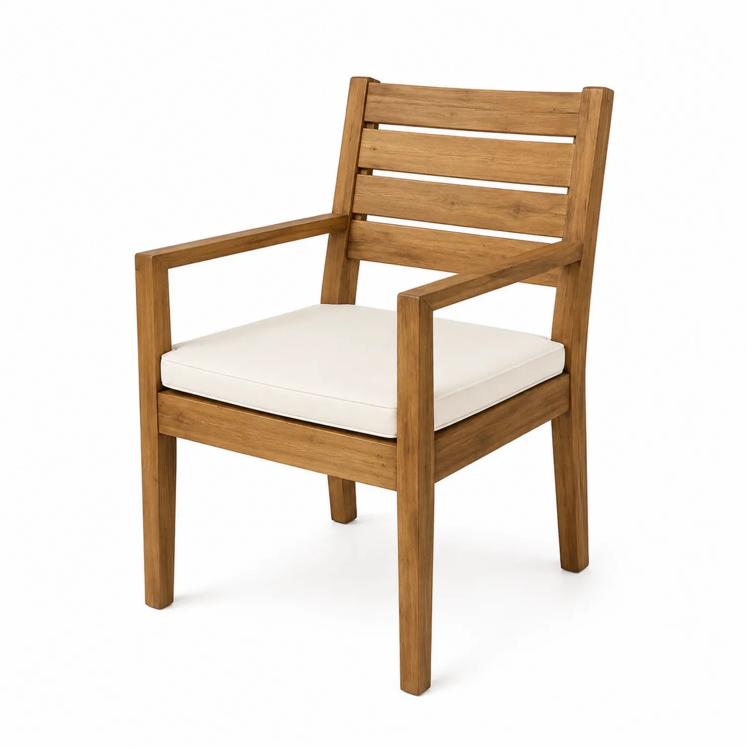 Chaise en bois de teck avec coussin en polyester beige
