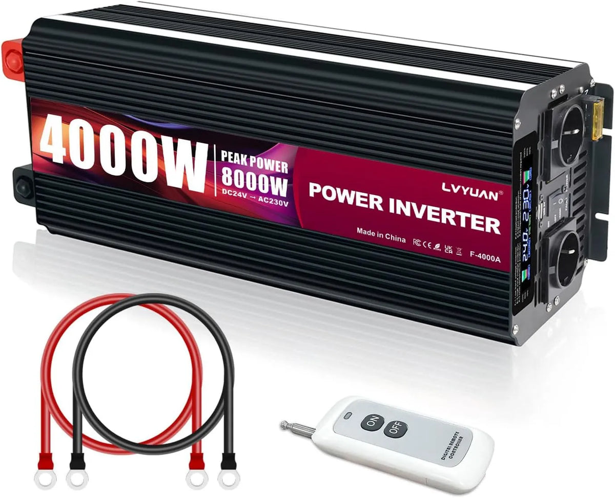 2 Prises EU, Deux Ventilateurs int¨¦gr¨¦s, LVYUAN Convertisseur 24V 220V 4000W/8000W Onduleur Transformateur avec t¨¦l¨¦commande sans Fil