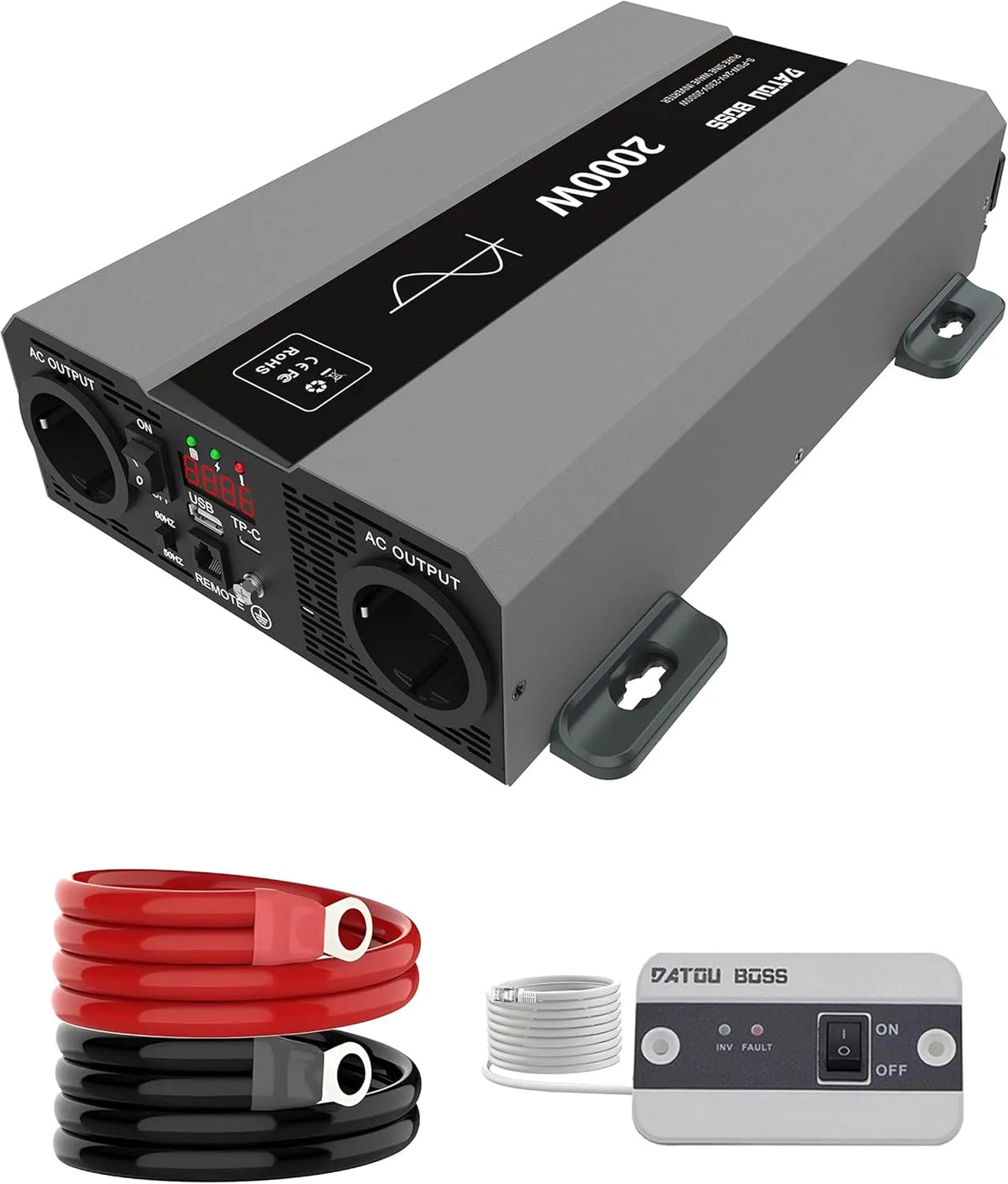 DATOUBOSS Convertisseur 24v 220v/230v Pur Sinus 2000w, avec Prise AC Et Port USB 5V 3A pour Maison, Camping-Car, Convertisseur 24v 220v Camion