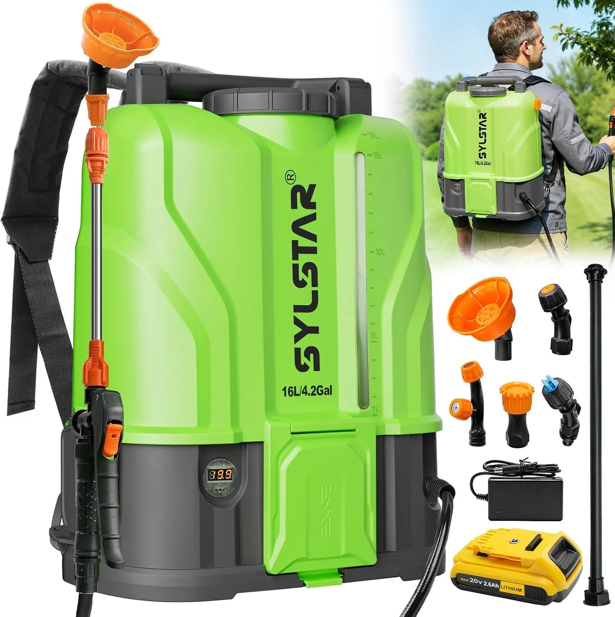 Pulv¨¦risateur ¨¤ pression et pulv¨¦risateur dorsal, 8.3Bar, 18V, 16L, pour l'arrosage du jardin
