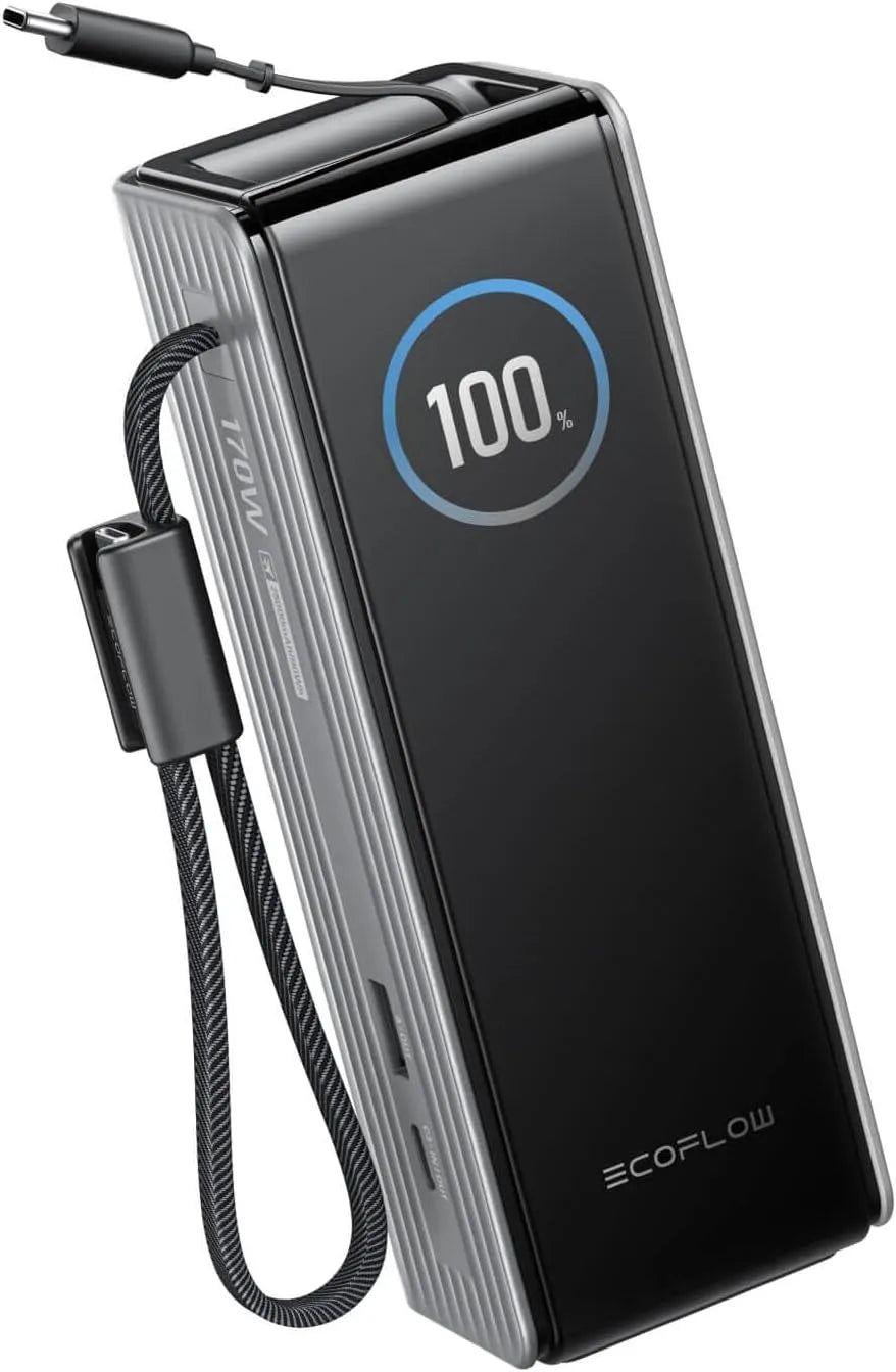 EcoFlow Batterie externe ¨¤ charge rapide et chargeur portable, 25000mAh, 170W, 100W, avec USB-C, r¨¦tractable automatiquement