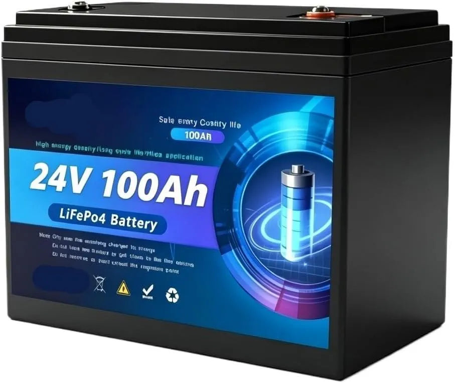 LiFePO4 Batterie lithium LiFePO4 et batterie solaire ¨¤ d¨¦charge profonde, avec BMS, 100Ah, 24V