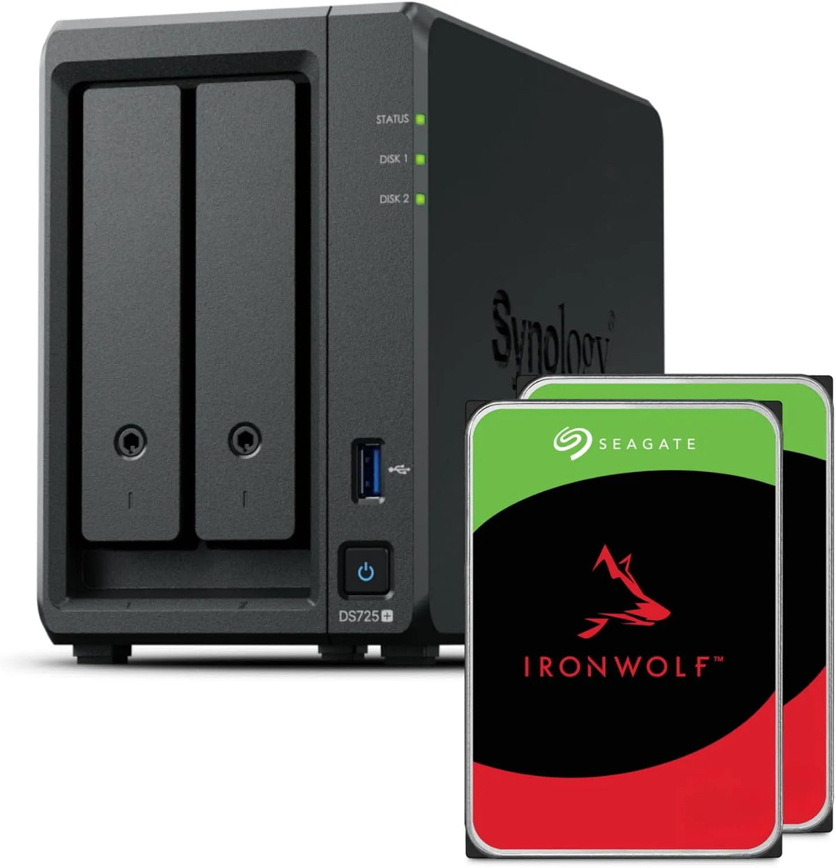 Seagate Ironwolf 2X 2TB 2 Bay Plus Serie avec Ryzen R1600, 4 Go de RAM, 32 Go max, Synology DS725+ 4TB Bundle