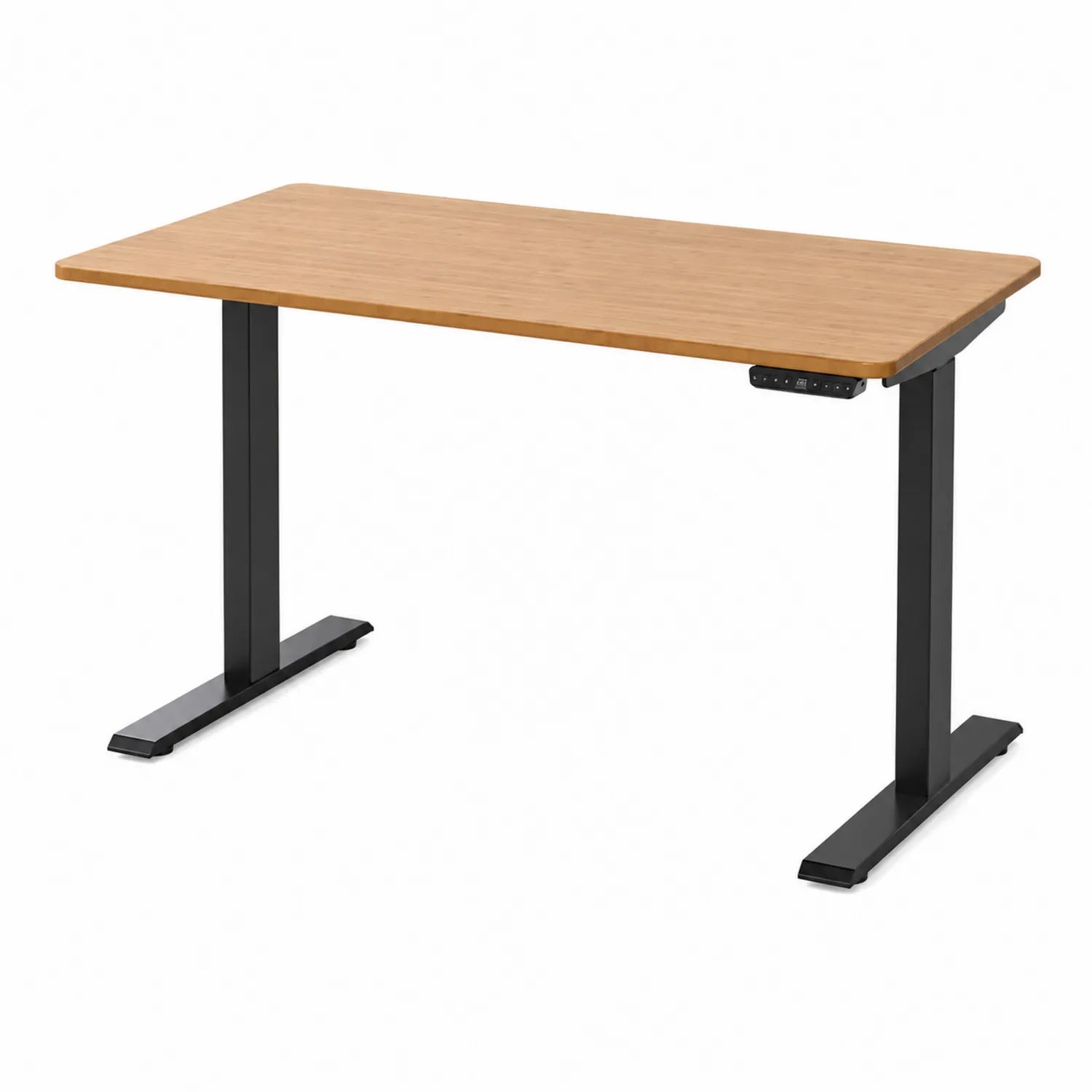 Bureau Réglable en Hauteur Électrique Bambou et Métal Noir 140x70 cm