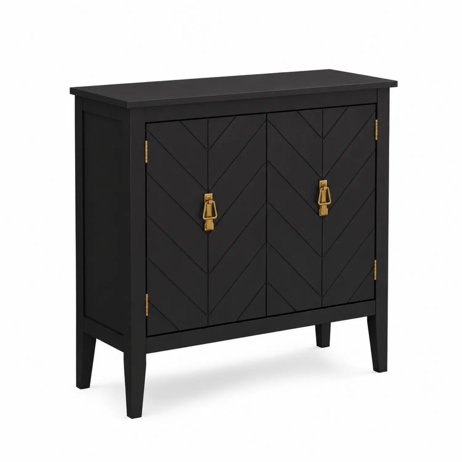 Buffet 2 portes en bois noir avec détails métalliques dorés
