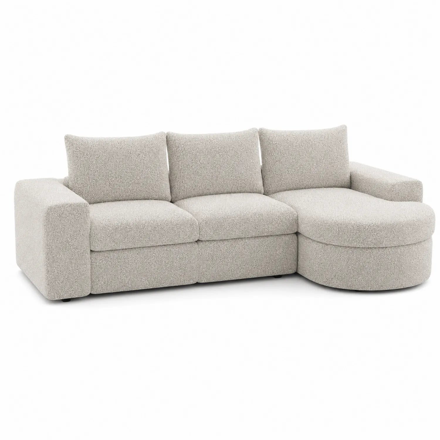 Canapé d'angle en tissu bouclé Beige avec méridienne droite