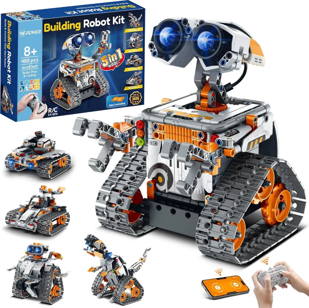Kit Robot Programmable 5-en-1, Jeu de Construction STEM avec Application et T¨¦l¨¦commande, Cadeau Cr¨¦atif pour Gar?ons 8-12 Ans