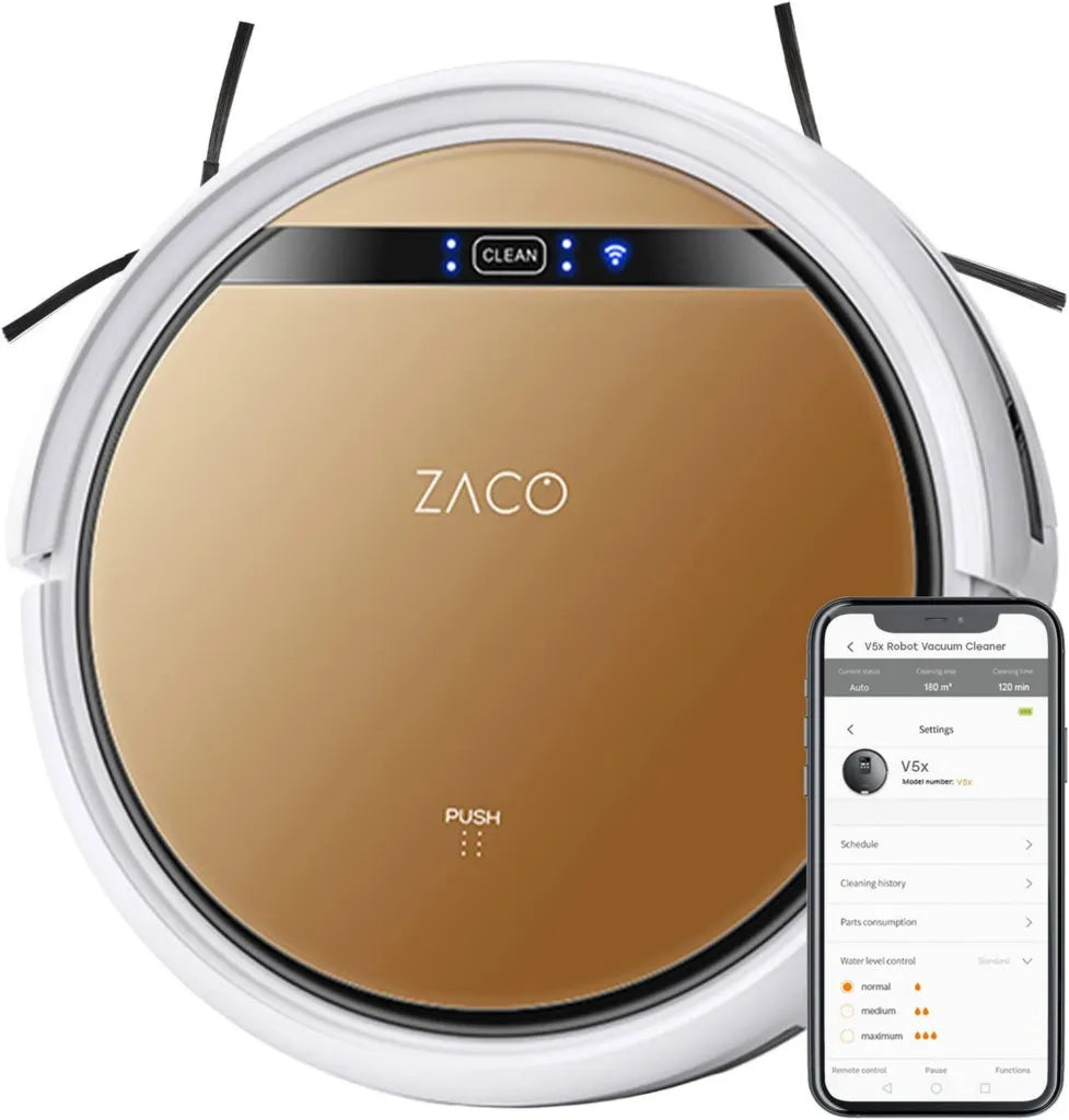 Aspirateur Robot ZACO V5x Connect¨¦ pour Sols et Poils d'Animaux, Compatible Wi-Fi et Alexa