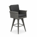 Chaise de bar d'extérieur rotative en osier avec coussin en polyester Gris