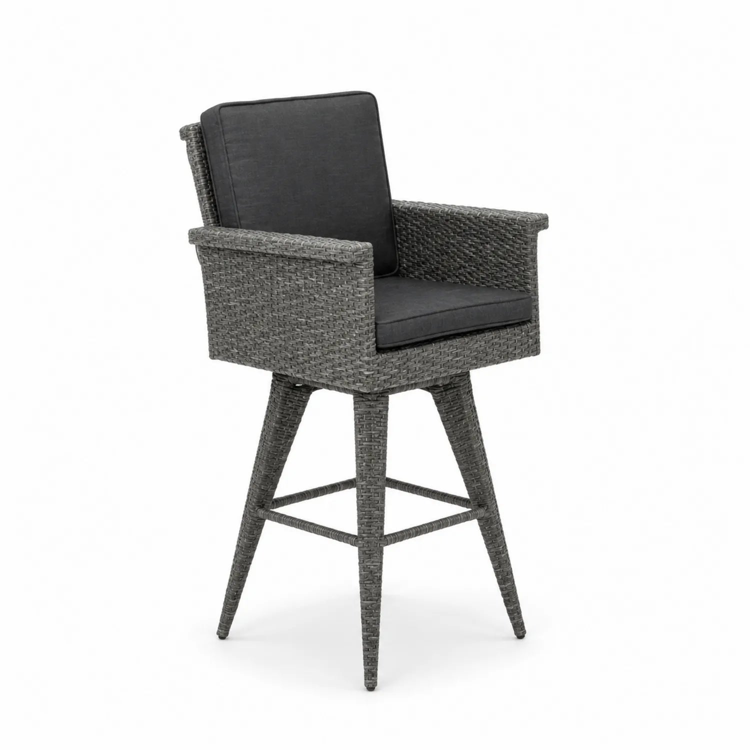 Chaise de bar d'extérieur rotative en osier avec coussin en polyester Gris