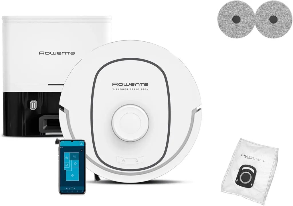 Aspirateur Robot Rowenta X-Plorer 380+ pour Animaux et Allergies, Nettoyage en Profondeur avec Vidage Automatique