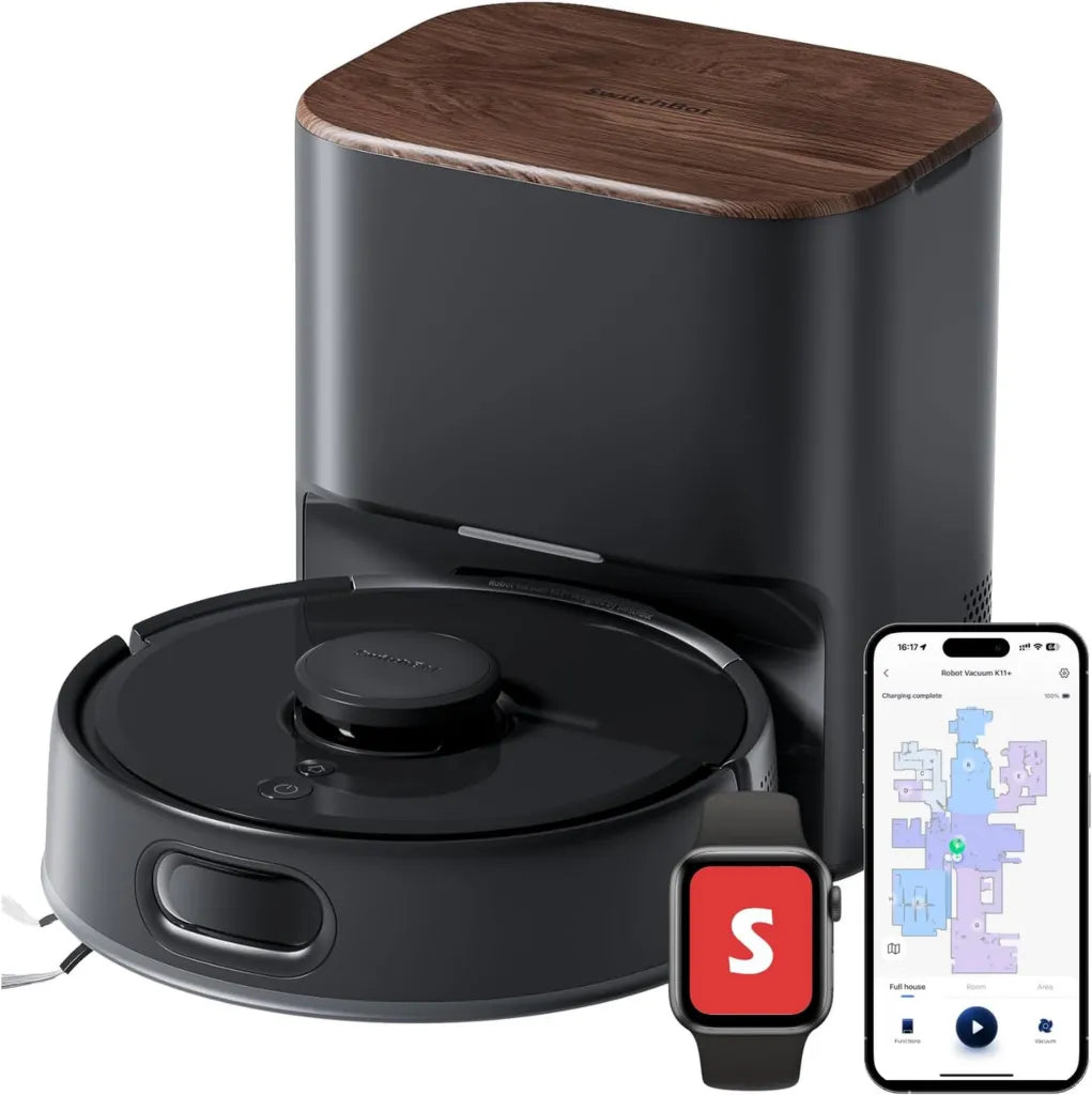 Robot Aspirateur SwitchBot K11+ avec Serpilli¨¨re, 6000 Pa, Autovidage, Cartographie LDS, Design Mince, Compatible Apple Home