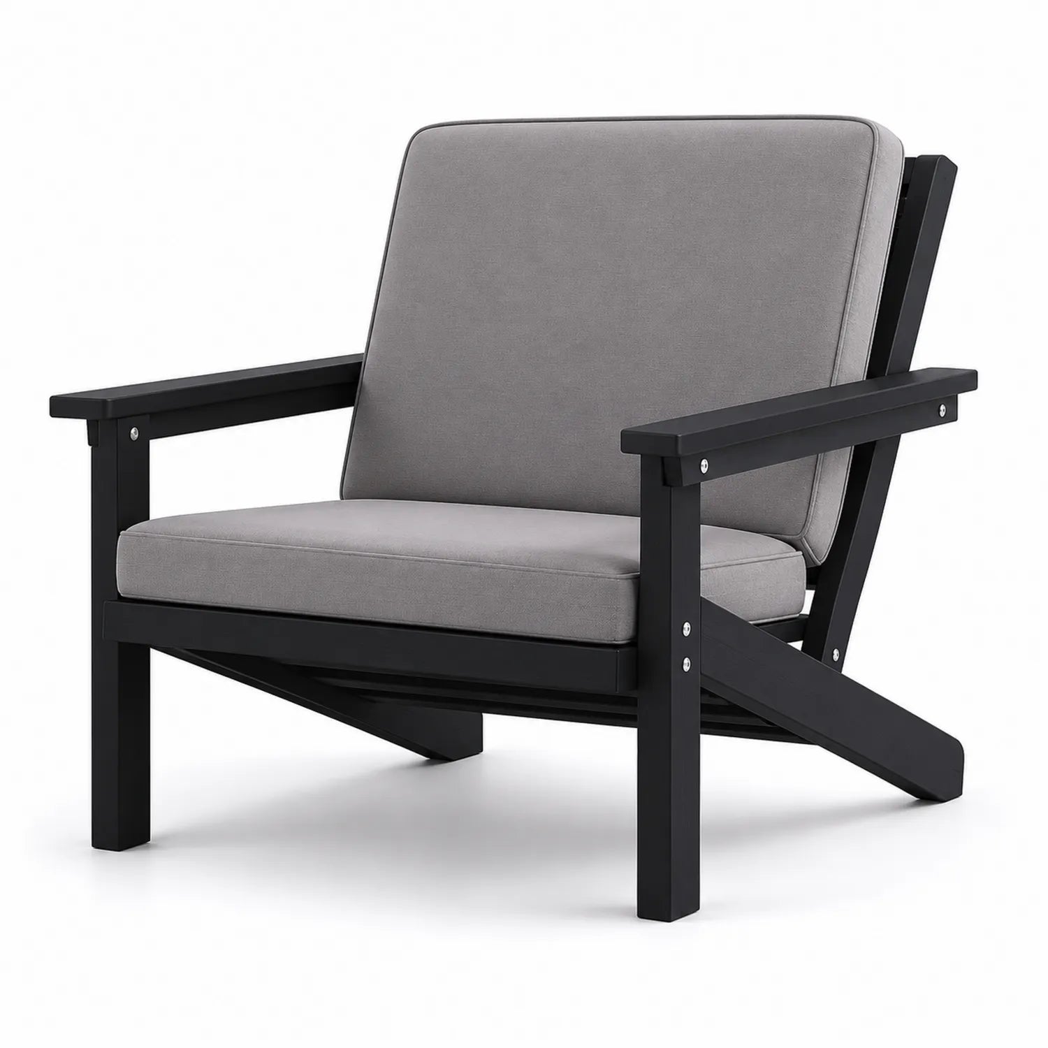 Fauteuil extérieur noir coussins gris aluminium et polyester
