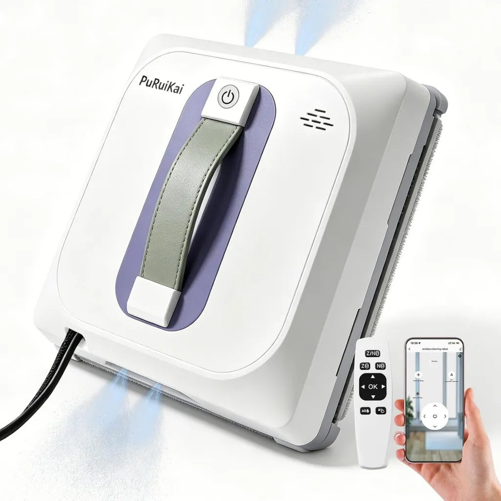 Robot Lave-Vitres Intelligent PRK-28, 4 Buses de Pulv¨¦risation, Aspiration Puissante 4500 Pa, Compatible Application et T¨¦l¨¦commande