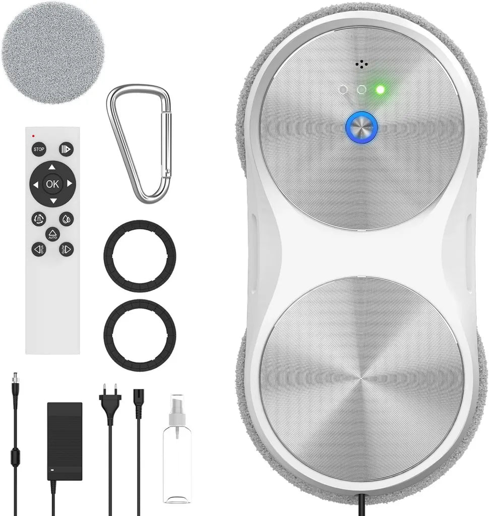 Nettoyeur de Vitres Automatique 5600Pa avec T¨¦l¨¦commande, R¨¦servoir 80ml et S¨¦curit¨¦ Renforc¨¦e, Trois Modes de Nettoyage