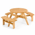 Table de pique-nique ronde en bois massif de pin avec bancs intégrés